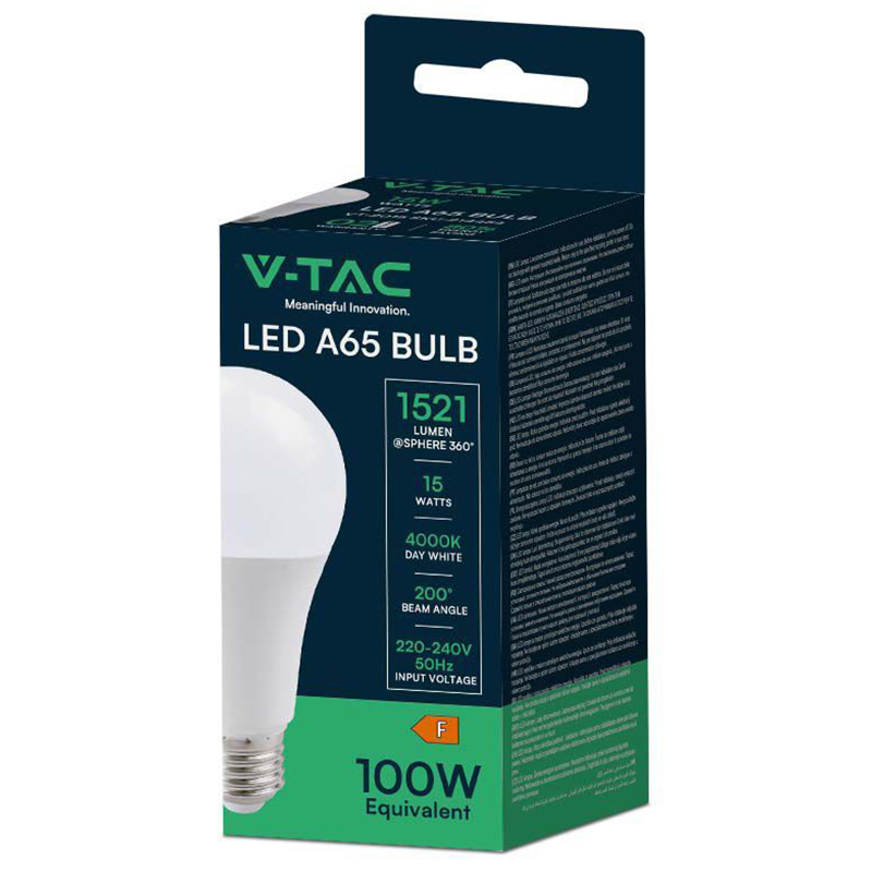 Bec led A65, E27 7W 6500K, lumina alb rece, V-tac