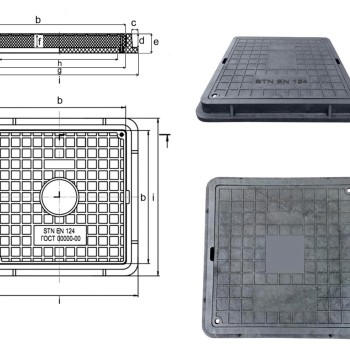 Capac canal pătrat, negru, 70x70 cm