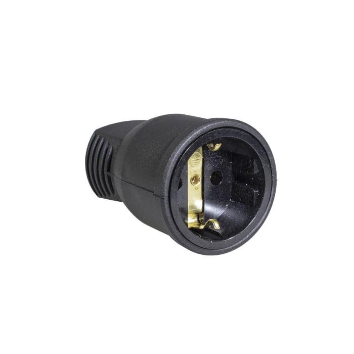 Cuplă cauciuc, neagră, IP44, cu contact de protecție, 16 A, 250 V 