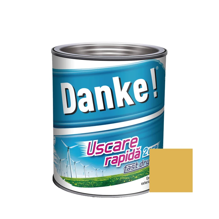 Vopsea alchidică pentru lemn / metal, email lucios, Danke! Uscare Rapidă, interior / exterior, galben muștar, 0.75L
