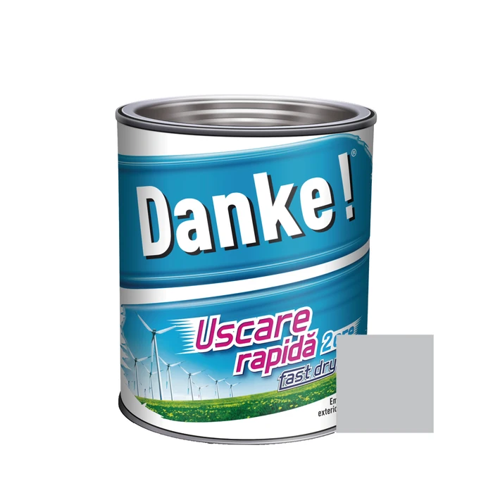 Vopsea alchidică pentru lemn / metal, email lucios, Danke! Uscare Rapidă, interior / exterior, gri luminos, 0.75L