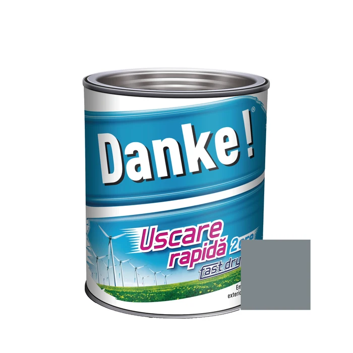 Vopsea alchidică pentru lemn / metal, email lucios, Danke! Uscare Rapidă, interior / exterior, gri metal, 0.75L