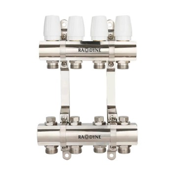 Distribuitor alamă 1"x3/4" Eurocon, 4 circuite, Raodyne