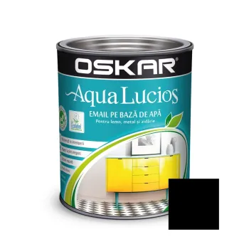 Vopsea email pentru lemn/ metal, Oskar Aqua Lucios, pe bază de apă, interior/ exterior, negru accent, 2.5 L