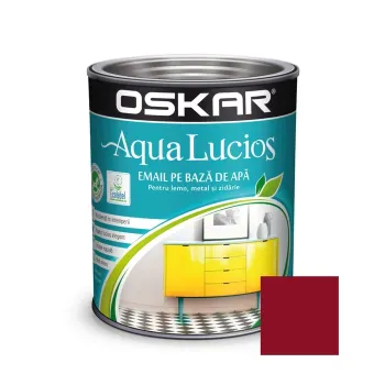 Vopsea email pentru lemn/ metal, Oskar Aqua Lucios, pe bază de apă, interior/ exterior, vișiniu picant, 0.6 L