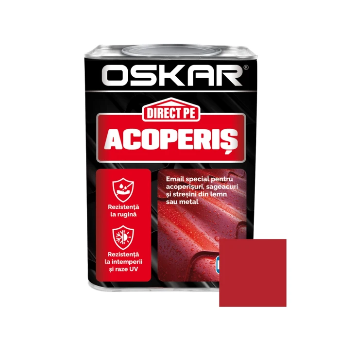Vopsea alchidică Oskar Direct pe acoperiș, exterior, roșu închis, 0.75 L