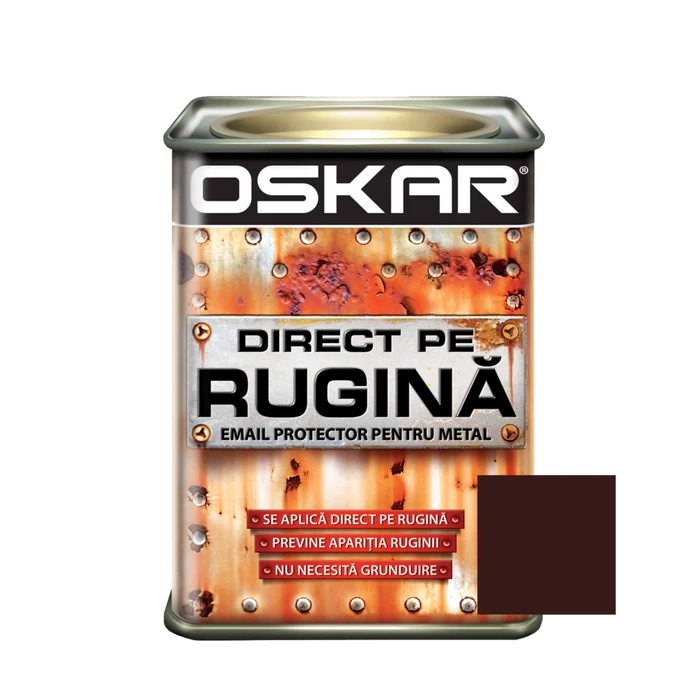 Vopsea alchidică Oskar Direct pe rugină, interior/ exterior, maro roșcat lucios, 0.5 L