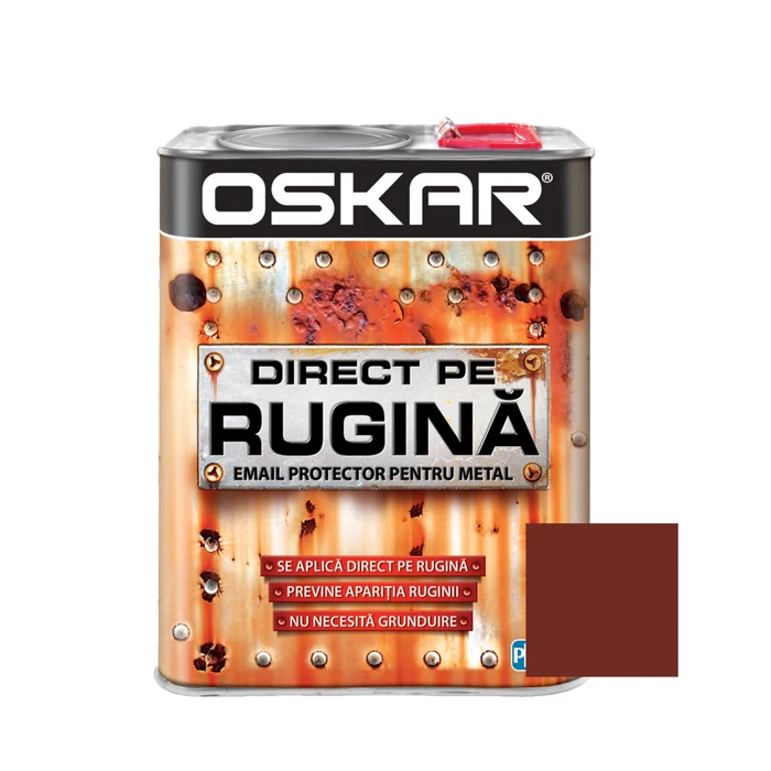 Vopsea alchidică Oskar Direct pe rugină, interior/ exterior, maro roșcat lucios, 2.5 L