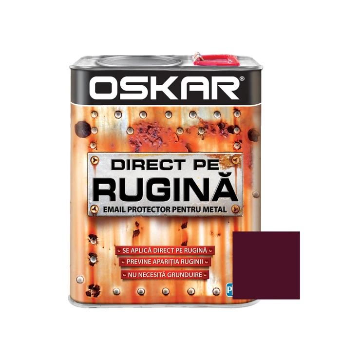 Vopsea alchidică Oskar Direct pe rugină, interior/ exterior, vișiniu lucios, 2.5 L