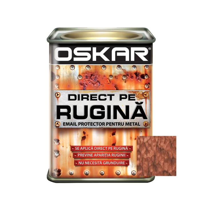 Vopsea alchidică Oskar Direct pe rugină, interior/ exterior, maro ciocolatiu lovitură de ciocan, 0.5 L