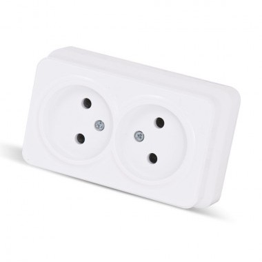 Priză schuko dublă, aparentă, IP20, alb, Comtec