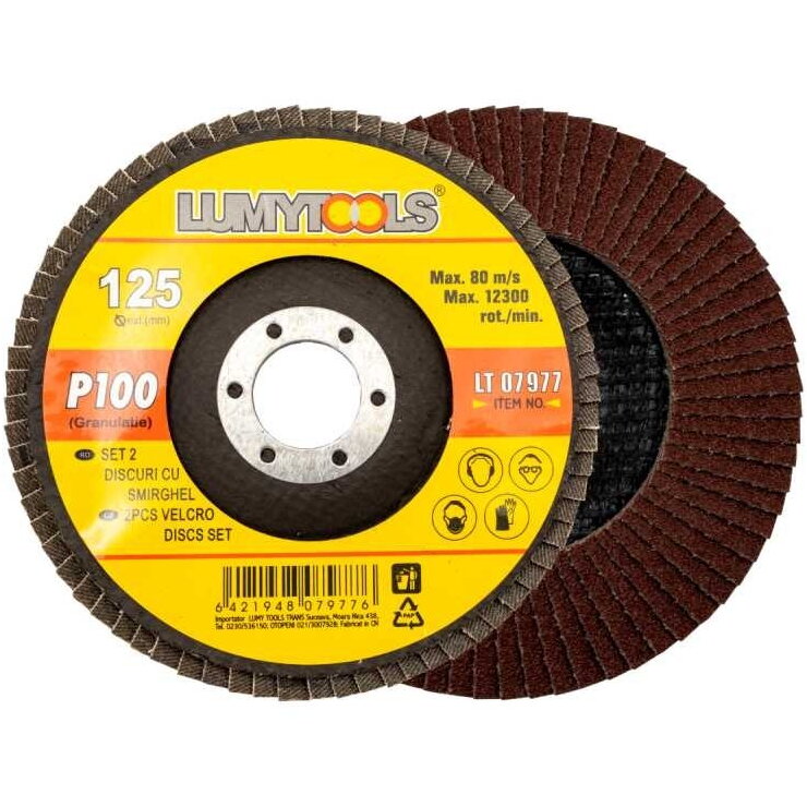 Set două discuri cu șmirghel, LT07977 Lumytools, 125 mm, P 100