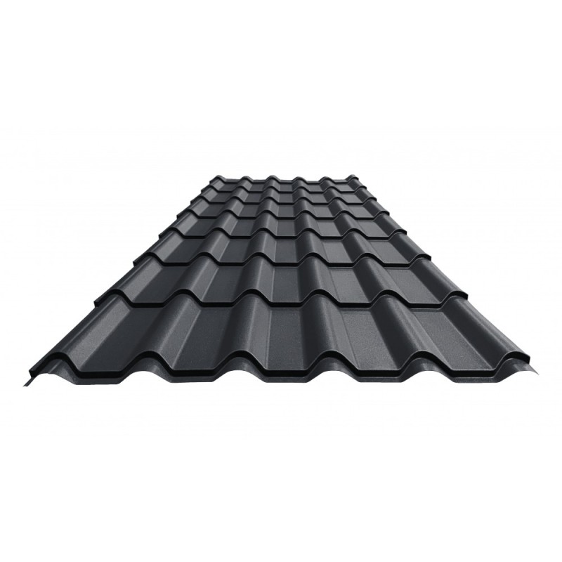 Tablă tip țiglă, model ROMAIKO, Linda Ecotil, 0,50 mm, negru mat (RAL 9005)
