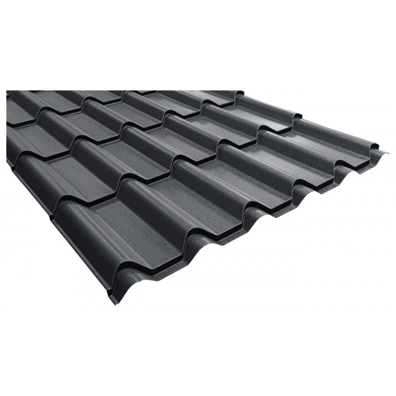 Tablă tip țiglă, model ROMAIKO, Linda Ecotil, 0,50 mm, negru mat (RAL 9005)