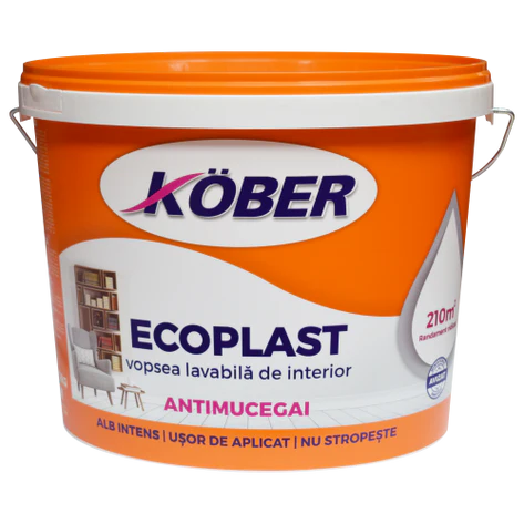 Vopsea lavabilă interior, Ecoplast, antimucegai, alb, 15L + amorsă 3L